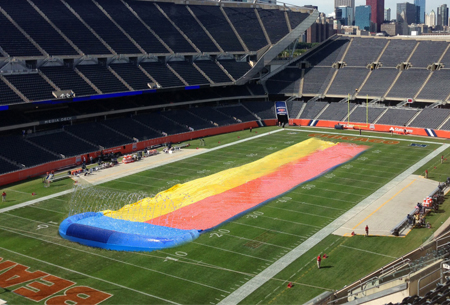 Soldier Field Turf Covered With Giant Slip N Slide For Monday